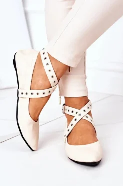 Damskie Boto Składane Skórzane Baleriny Lu Boo Beżowe