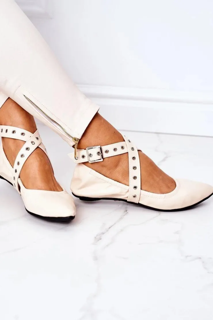 Damskie Boto Składane Skórzane Baleriny Lu Boo Beżowe