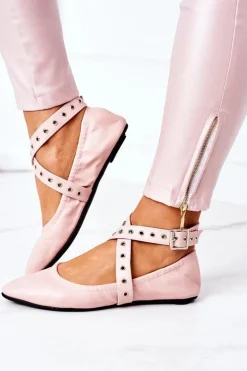 Boto Baleriny Klasyczne*Składane Skórzane Baleriny Lu Boo Różowe