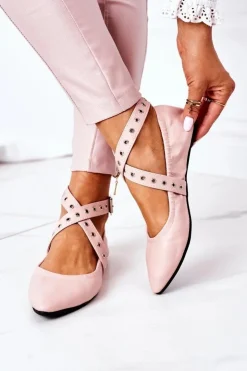 Boto Baleriny Klasyczne*Składane Skórzane Baleriny Lu Boo Różowe