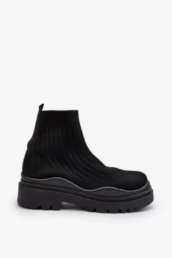 Boto Botki Wiosenne|Botki Sznurowane*Skarpetkowe Botki Na Masywnej Podeszwie Wsuwane Damskie Czarne Elipara