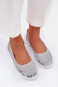 Buty damskie Vinceza Baleriny Skórzane|Baleriny Klasyczne*Skórzane Ażurowe Baleriny Vinceza 95323 Szare Szary