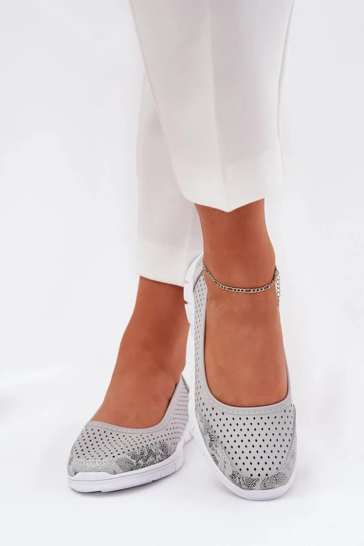 Buty damskie Vinceza Baleriny Skórzane|Baleriny Klasyczne*Skórzane Ażurowe Baleriny Vinceza 95323 Szare Szary