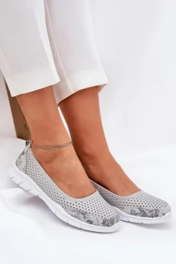 Buty damskie Vinceza Baleriny Skórzane|Baleriny Klasyczne*Skórzane Ażurowe Baleriny Vinceza 95323 Szare Szary