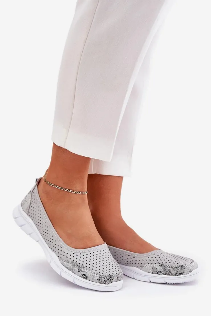 Buty damskie Vinceza Baleriny Skórzane|Baleriny Klasyczne*Skórzane Ażurowe Baleriny Vinceza 95323 Szare Szary