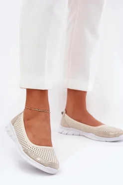 Clearance Buty damskie Vinceza Skórzane Ażurowe Baleriny Vinceza 95323 Beżowe