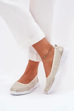 Clearance Buty damskie Vinceza Skórzane Ażurowe Baleriny Vinceza 95323 Beżowe