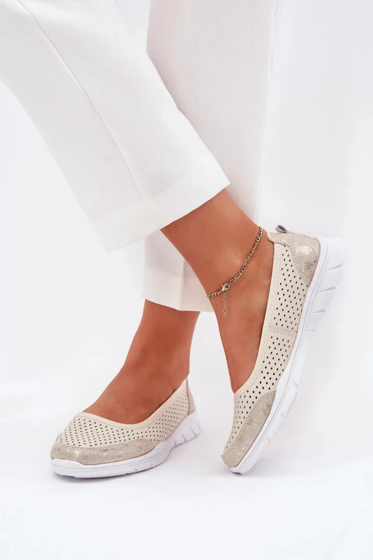 Clearance Buty damskie Vinceza Skórzane Ażurowe Baleriny Vinceza 95323 Beżowe