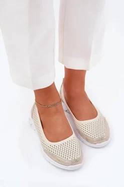 Clearance Buty damskie Vinceza Skórzane Ażurowe Baleriny Vinceza 95323 Beżowe