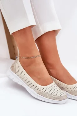 Clearance Buty damskie Vinceza Skórzane Ażurowe Baleriny Vinceza 95323 Beżowe