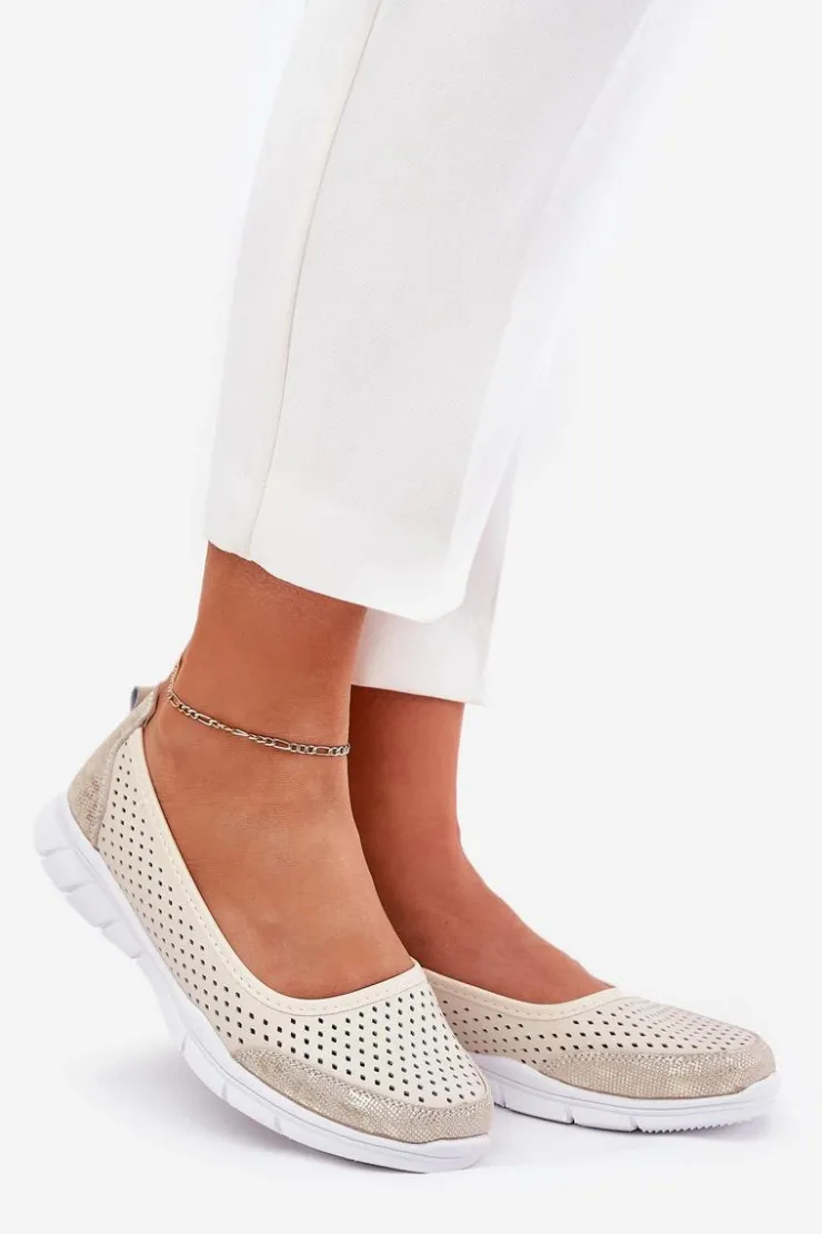 Clearance Buty damskie Vinceza Skórzane Ażurowe Baleriny Vinceza 95323 Beżowe