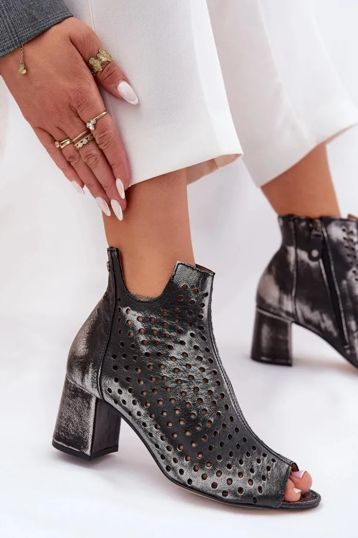 Maciejka Botki Wiosenne|Botki Maciejka*Skórzane Ażurowe Botki 05420-01 Czarne Czarny