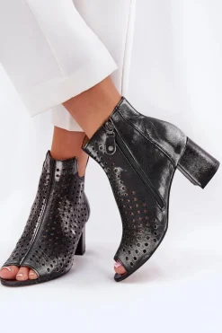 Maciejka Botki Wiosenne|Botki Maciejka*Skórzane Ażurowe Botki 05420-01 Czarne Czarny
