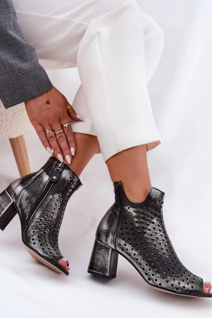 Maciejka Botki Wiosenne|Botki Maciejka*Skórzane Ażurowe Botki 05420-01 Czarne Czarny