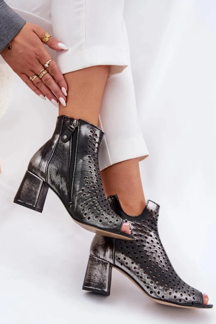 Maciejka Botki Wiosenne|Botki Maciejka*Skórzane Ażurowe Botki 05420-01 Czarne Czarny