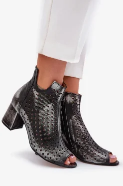 Maciejka Botki Wiosenne|Botki Maciejka*Skórzane Ażurowe Botki 05420-01 Czarne Czarny