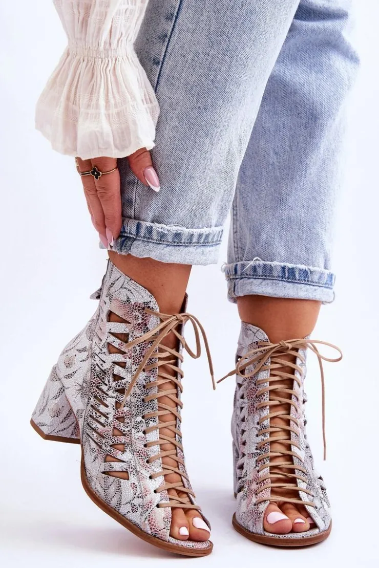 Maciejka Botki Wiosenne|Botki Maciejka*Skórzane Ażurowe Botki 04040-11 Białe