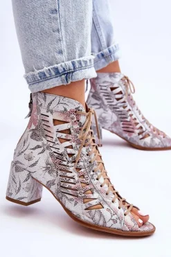 Maciejka Botki Wiosenne|Botki Maciejka*Skórzane Ażurowe Botki 04040-11 Białe