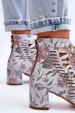 Maciejka Botki Wiosenne|Botki Maciejka*Skórzane Ażurowe Botki 04040-11 Białe