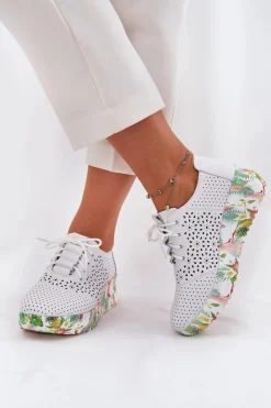 Damskie Artiker Skórzane Ażurowe Półbuty Damskie Na Koturnie 56C1532 Białe