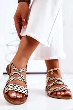 Best Boto Skórzane Ażurowe Sandały Lewski 3022 Złote