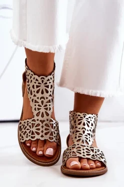 Boto Sandały Ażurowe|Sandały Płaskie*Skórzane Ażurowe Sandały Lewski 2699/2 Złote