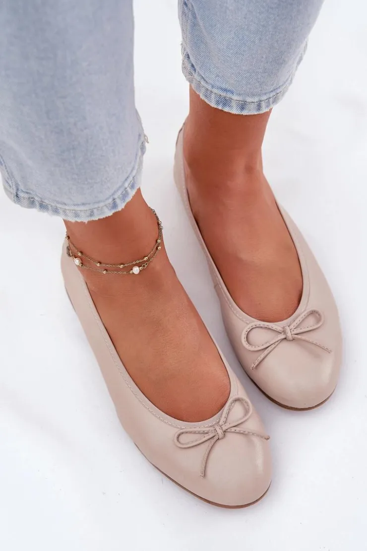 Maciejka Baleriny Skórzane|Baleriny Klasyczne*Skórzane Baleriny Damskie P6800-04 Beżowe Beżowy
