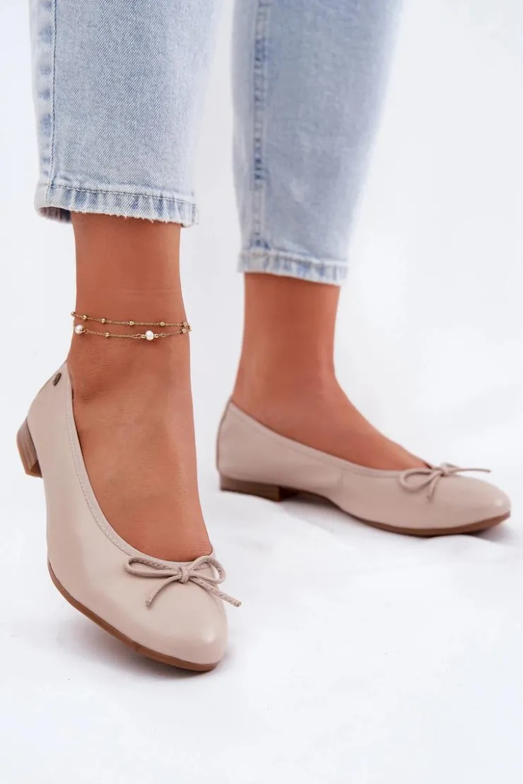 Maciejka Baleriny Skórzane|Baleriny Klasyczne*Skórzane Baleriny Damskie P6800-04 Beżowe Beżowy