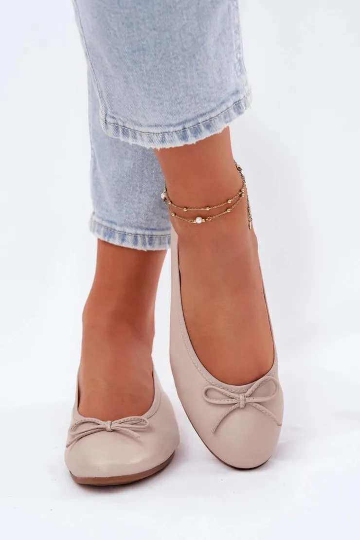 Maciejka Baleriny Skórzane|Baleriny Klasyczne*Skórzane Baleriny Damskie P6800-04 Beżowe Beżowy