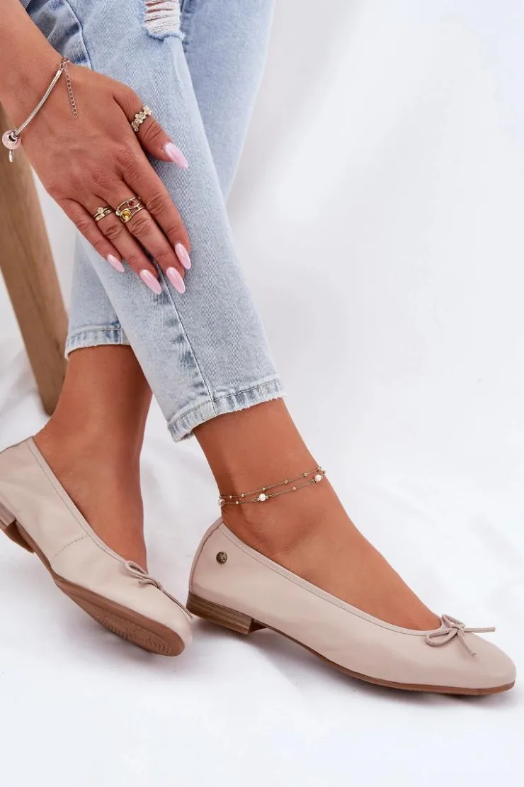 Maciejka Baleriny Skórzane|Baleriny Klasyczne*Skórzane Baleriny Damskie P6800-04 Beżowe Beżowy