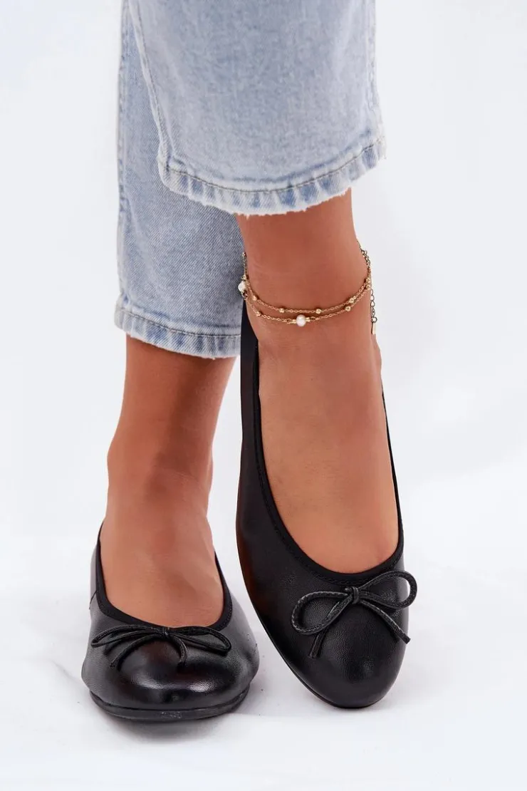 Damskie Maciejka Skórzane Baleriny Damskie P6800-01 Czarne