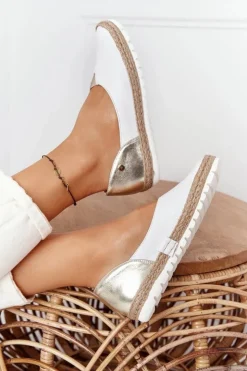 Maciejka Baleriny Skórzane|Baleriny Klasyczne*Skórzane Baleriny 05056-11 Biało-Złote