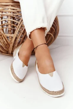 Maciejka Baleriny Skórzane|Baleriny Klasyczne*Skórzane Baleriny 05056-11 Biało-Złote