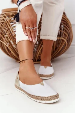 Maciejka Baleriny Skórzane|Baleriny Klasyczne*Skórzane Baleriny 05056-11 Biało-Złote