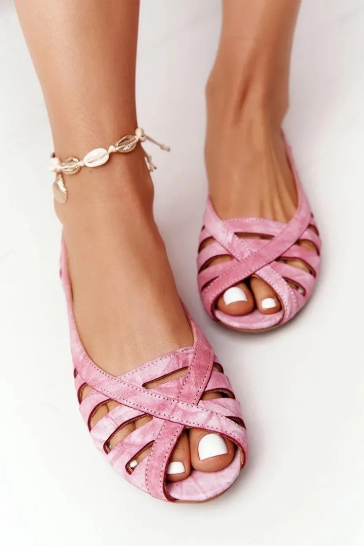 Sale Maciejka Skórzane Baleriny Czerwone 04506-28