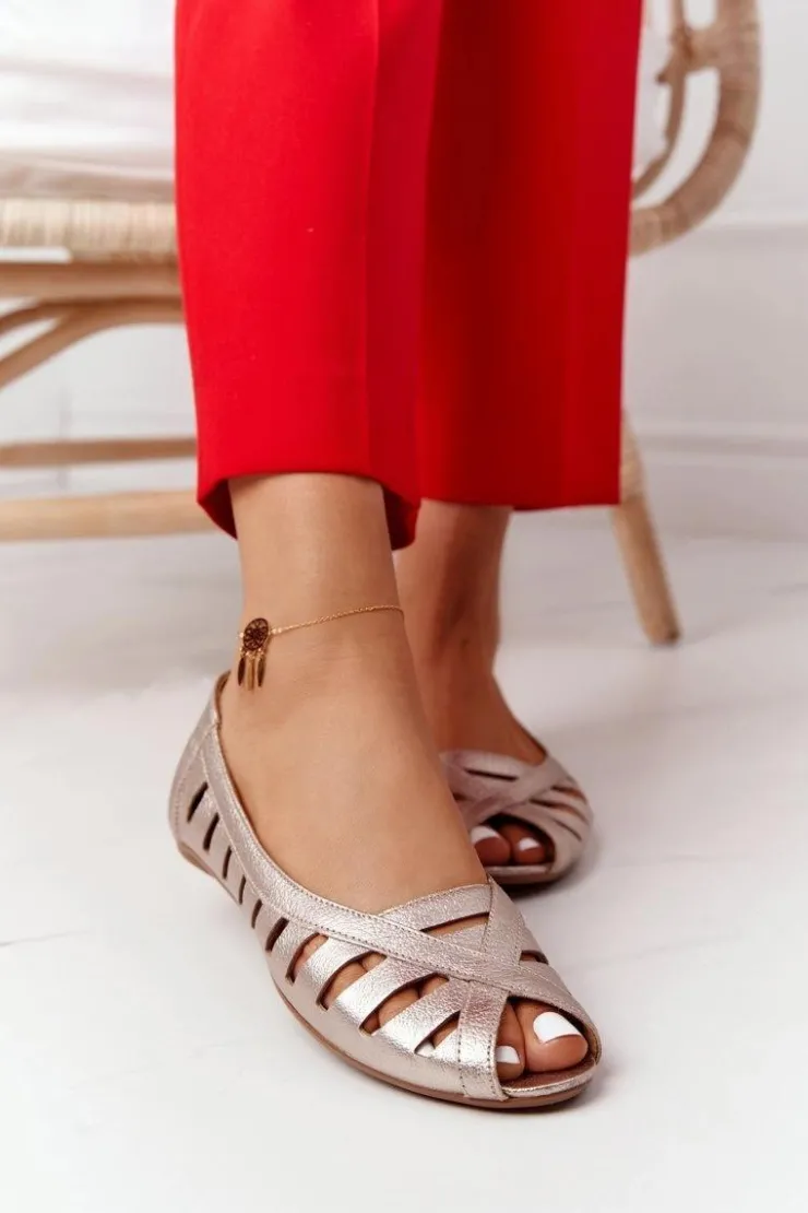 Maciejka Baleriny Skórzane|Baleriny Klasyczne*Skórzane Baleriny Złote 04506-25