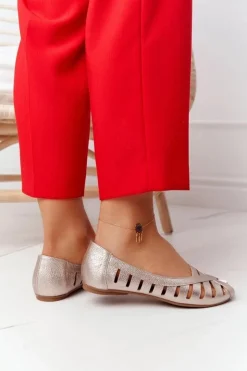 Maciejka Baleriny Skórzane|Baleriny Klasyczne*Skórzane Baleriny Złote 04506-25