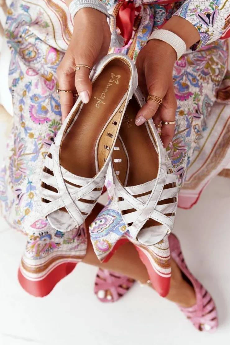 Damskie Maciejka Skórzane Baleriny Beżowo-Szare 04506-04