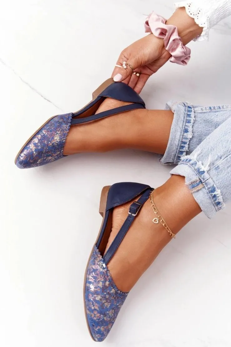 Maciejka Baleriny Skórzane|Baleriny Klasyczne*Skórzane Baleriny 4972A-17 Granatowe