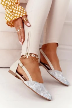 Damskie Maciejka Skórzane Baleriny 4972A-04 Beżowe