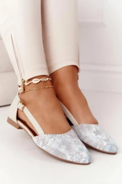 Damskie Maciejka Skórzane Baleriny 4972A-04 Beżowe