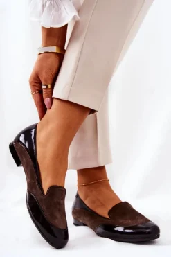 Damskie Monnari Skórzane Baleriny 0920-017 Brązowe