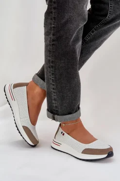 Evento Baleriny Skórzane|Baleriny Klasyczne*Skórzane Baleriny Na Koturnie Białe Nelviera