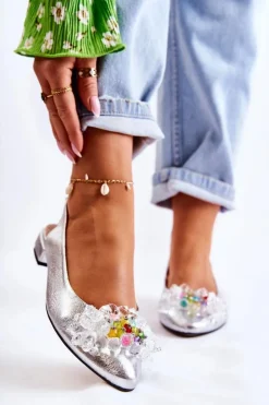 Boto Baleriny Skórzane|Baleriny Klasyczne*Skórzane Baleriny Na Obcasie Z Ozdobą Srebrne Elenie