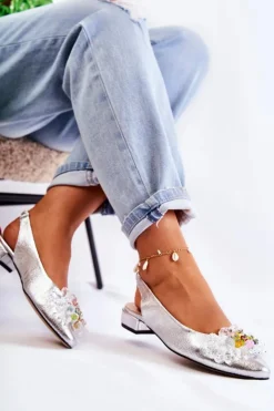 Boto Baleriny Skórzane|Baleriny Klasyczne*Skórzane Baleriny Na Obcasie Z Ozdobą Srebrne Elenie