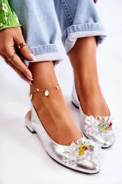 Boto Baleriny Skórzane|Baleriny Klasyczne*Skórzane Baleriny Na Obcasie Z Ozdobą Srebrne Elenie