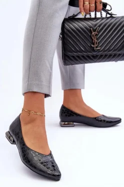 Damskie Boto Skórzane Baleriny Na Płaskim Obcasie Czarne Vaani