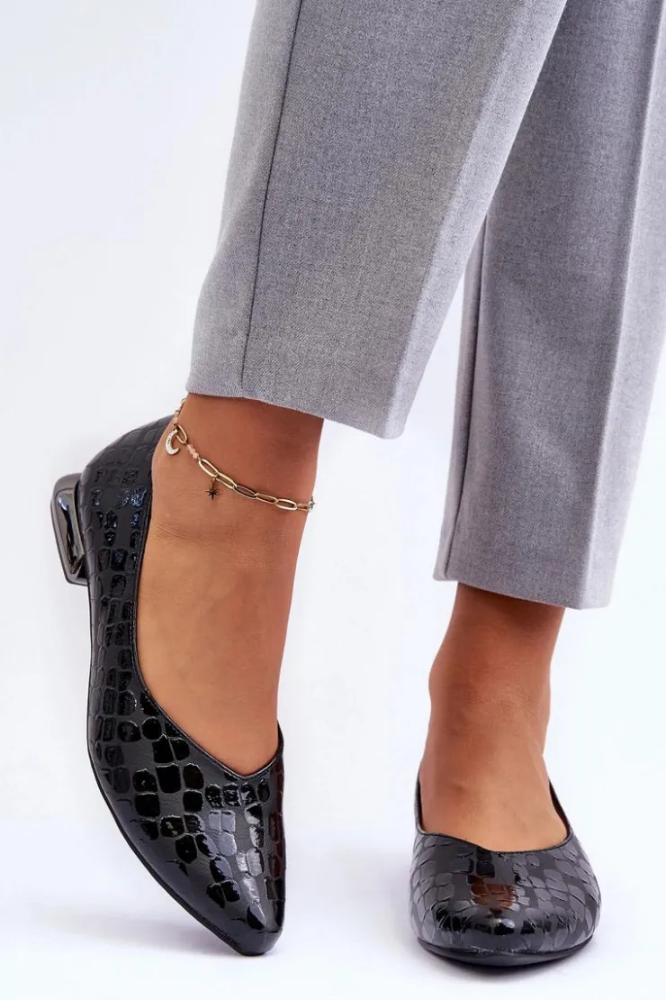 Damskie Boto Skórzane Baleriny Na Płaskim Obcasie Czarne Vaani