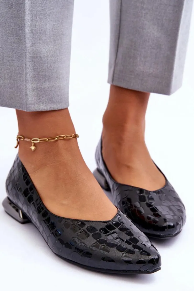 Damskie Boto Skórzane Baleriny Na Płaskim Obcasie Czarne Vaani