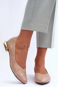 Boto Baleriny Klasyczne*Skórzane Baleriny Na Płaskim Obcasie Beżowe Vaani